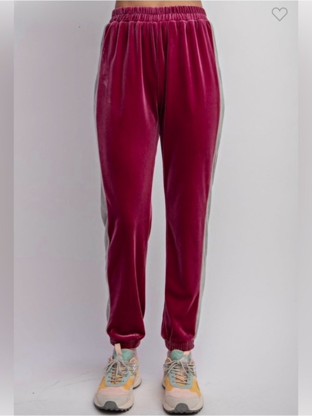 Easel NWT Velvet Pockets Elastic Waist Velour Jogger Pants Purple Fuchsia Gray M - Picture 4 of 6